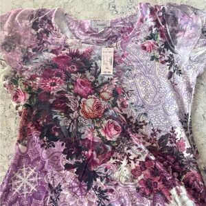 Dressbarn Women's Floral Short Sleeve Top - Purple and Pink